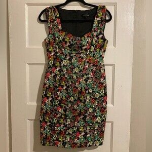 Nanette Lepore Vintage Colorful Floral Print Sweatheart Neck Corset Bodice Dress